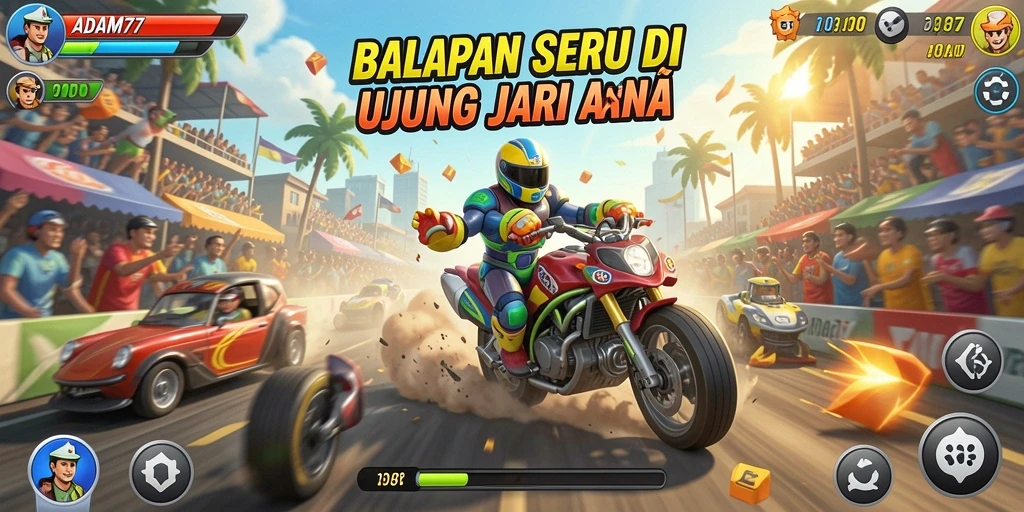 Tampilan gameplay mendebarkan dan menampilkan balapan seru di ADAM77.