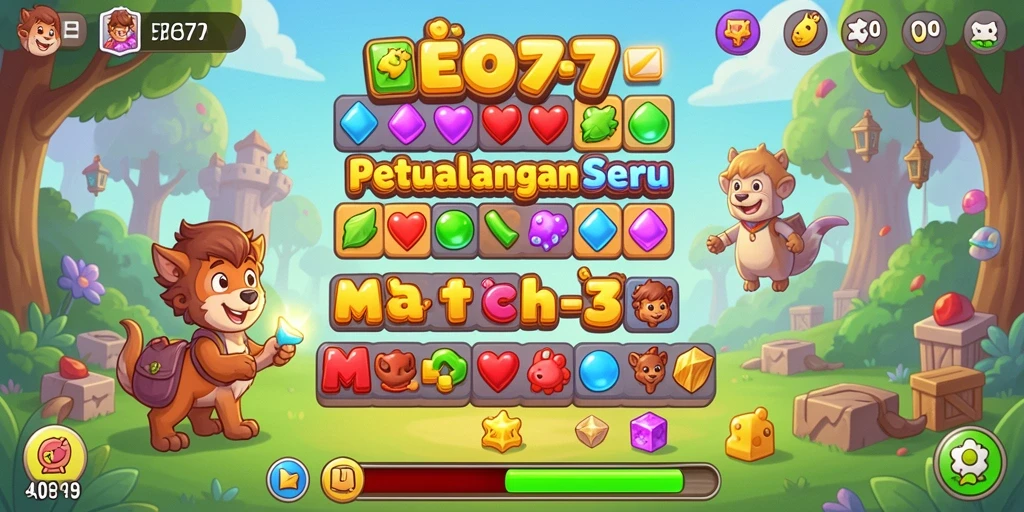 Tampilan screenshot gameplay EOS77 menampilkan keseruan mencocokkan item.