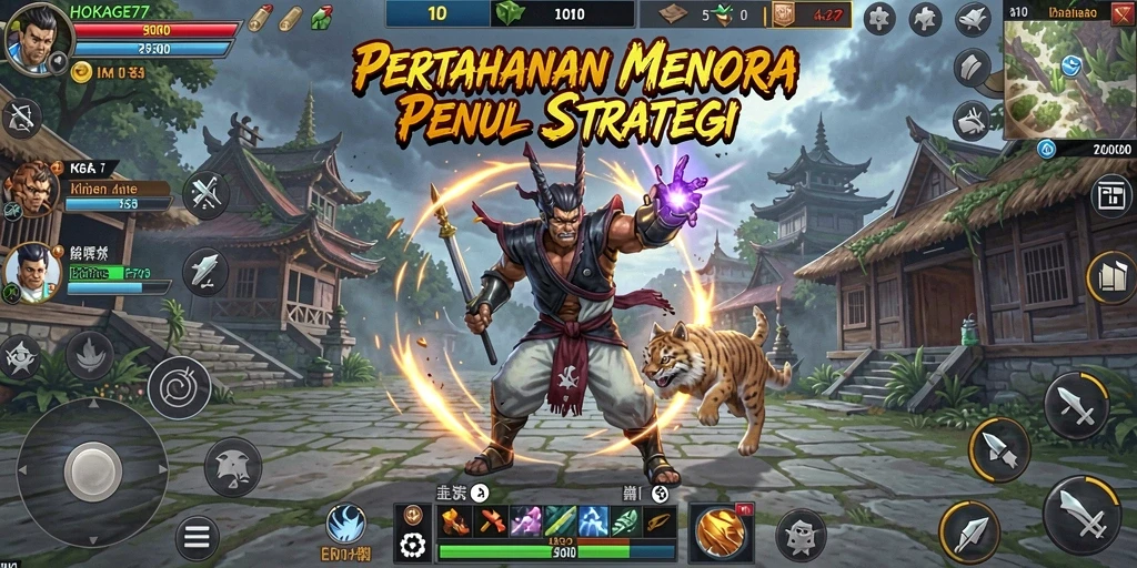 Screenshot HOKAGE77 menampilkan aksi seru dalam game Tower Defense.