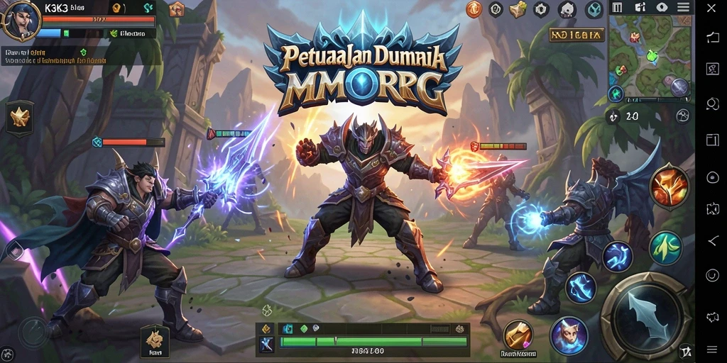 Screenshot utama K3K3 menunjukkan aksi seru dalam pertempuran MMORPG.