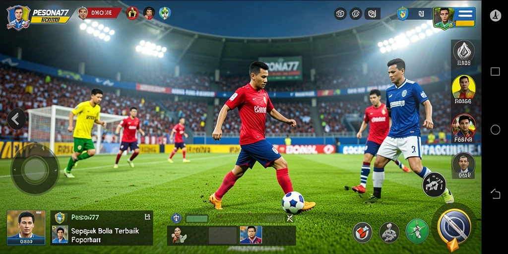 Gameplay PESONA77 yang menampilkan aksi sepak bola seru di lapangan.