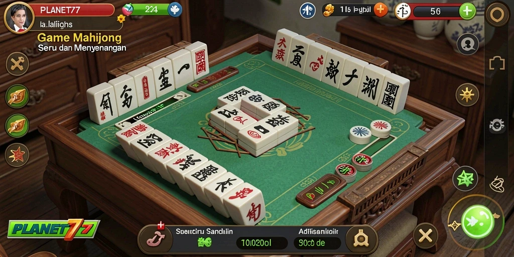 Tampilan gameplay menarik dari PLANET77 dengan ubin Mahjong yang berwarna-warni.