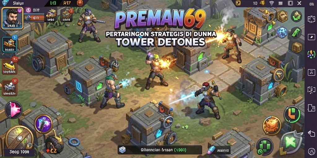 Screenshot dari gameplay menarik dalam PREMAN69 Tower Defense.